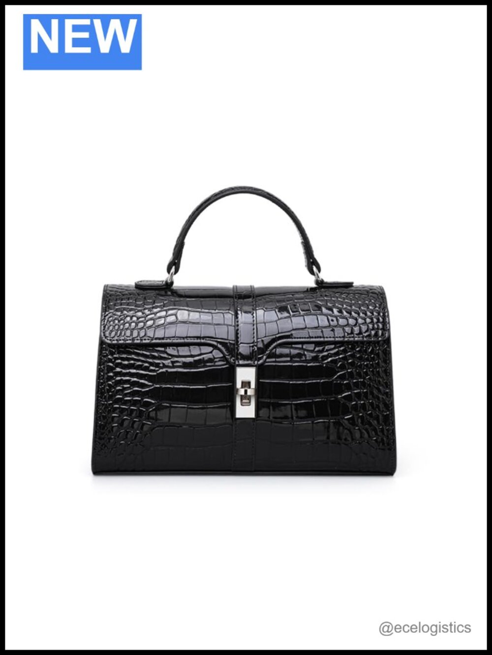 Genuine Leather Crocodile-Embossed Satchel Handbag with Detachable Shoulder